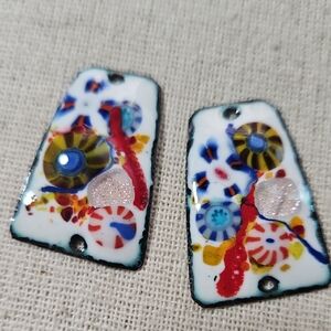 Colorful Enamel Copper Artisan Crated Earring Charms 2 Way Design- 2 Holes Each